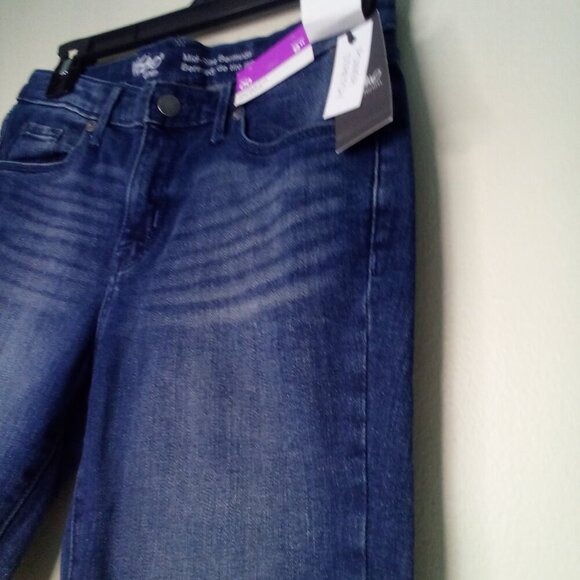 Mossimo Bermuda Shorts Women 00 Mid-Rise Power Stretch Roll Hem Denim Blue - Picture 9 of 15